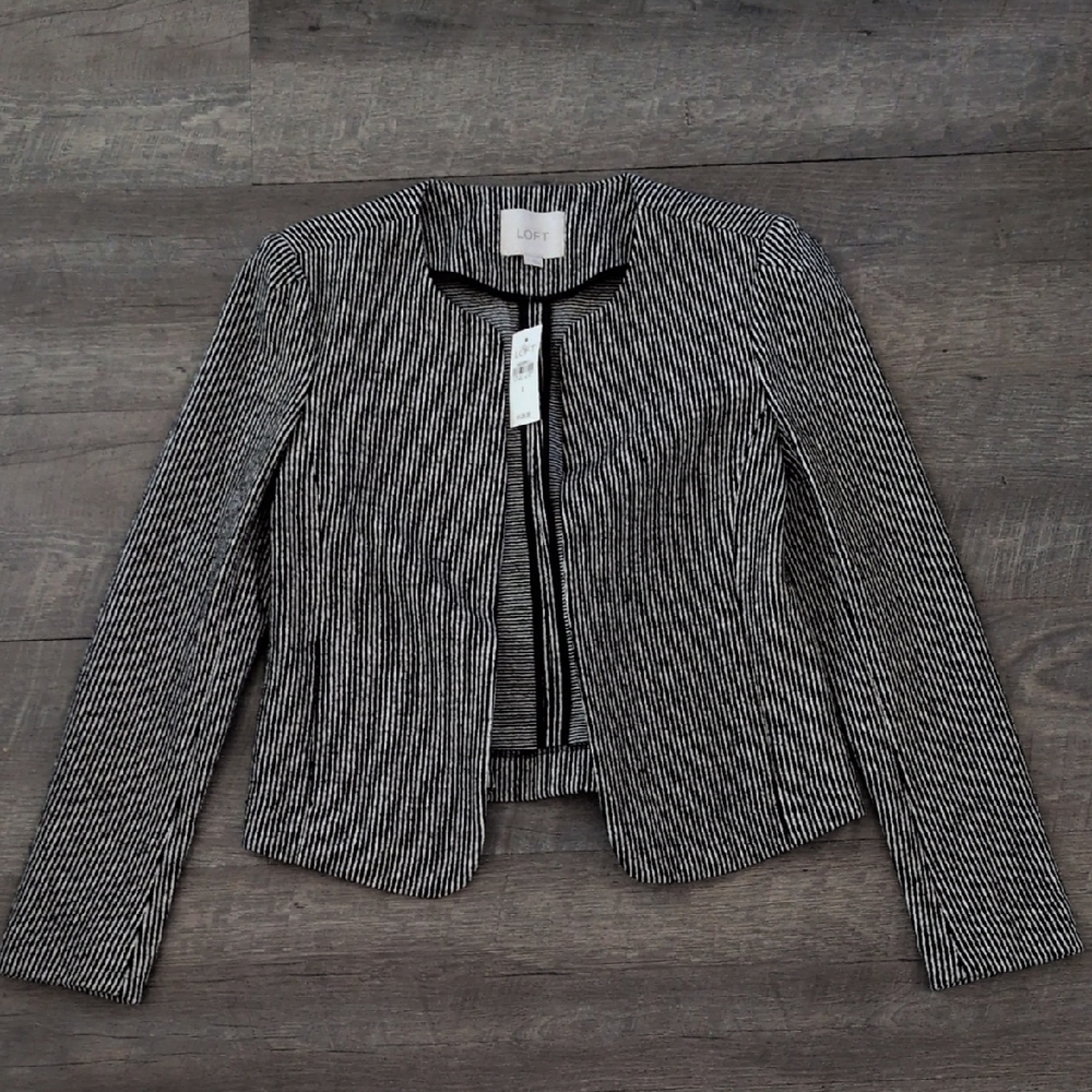LOFT Black and White Tweed Blazer Tailored Fit